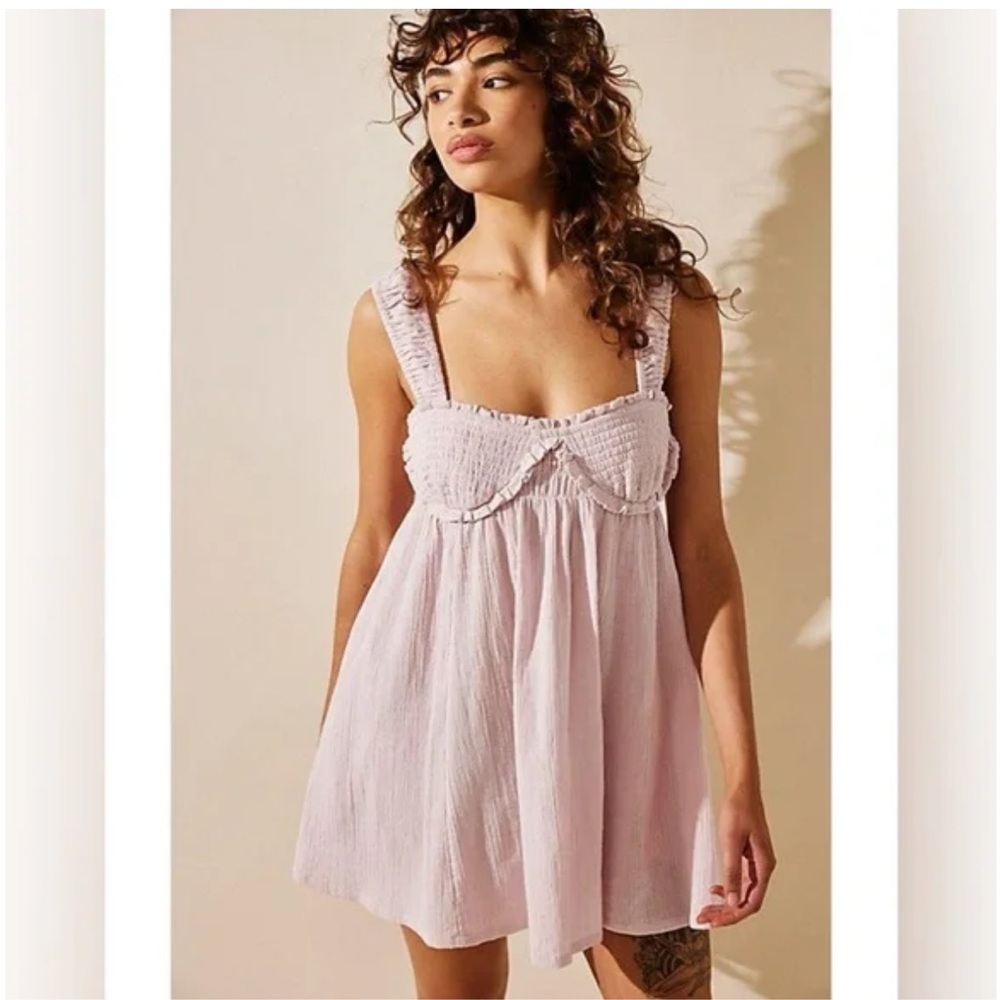 FREE PEOPLE NWT MINI DRESS Lilac Blissful Breeze Linen Cotton